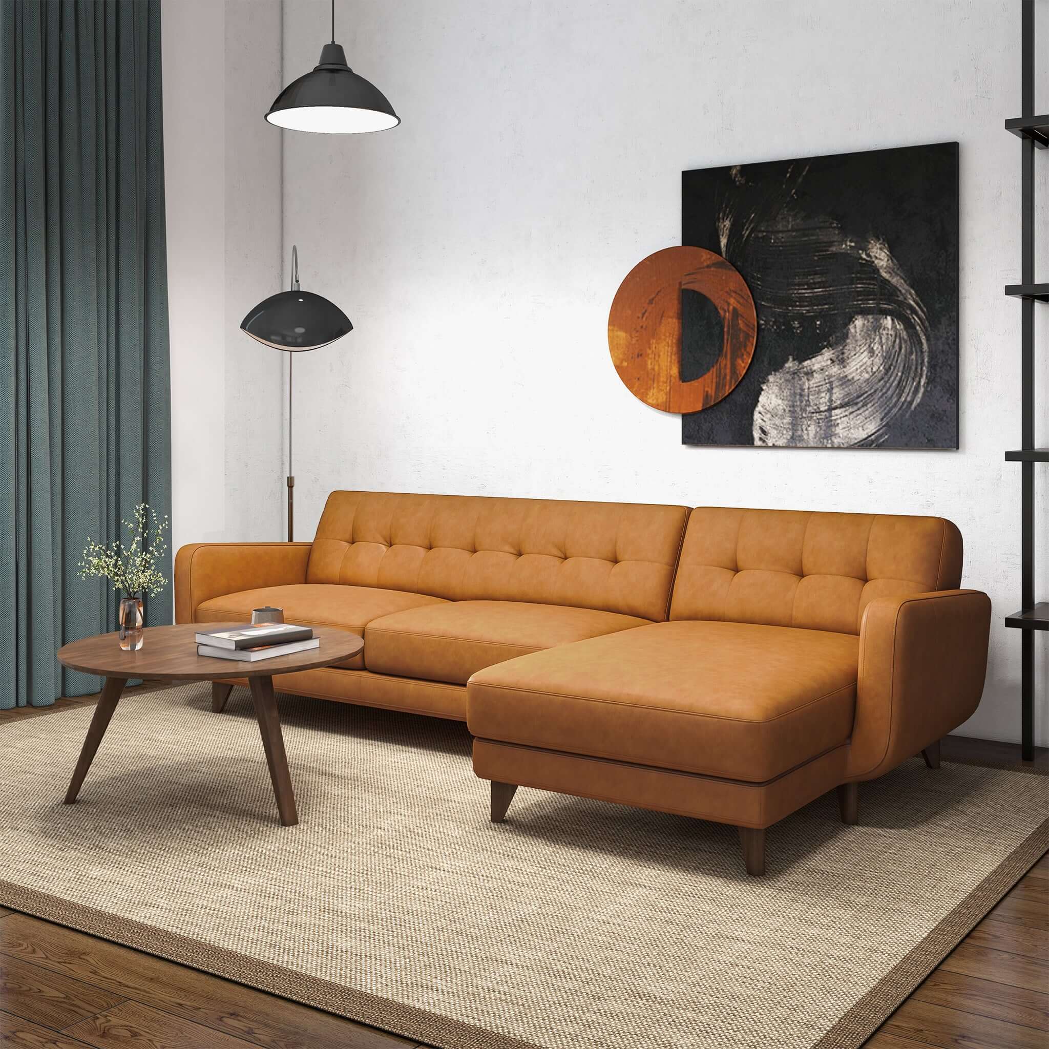 Baxter Tan Leather Sectional Sofa