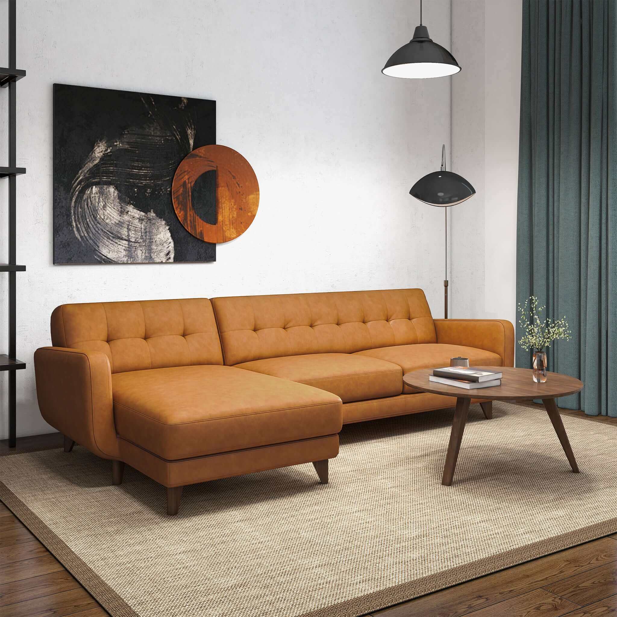 Baxter Tan Leather Sectional Sofa