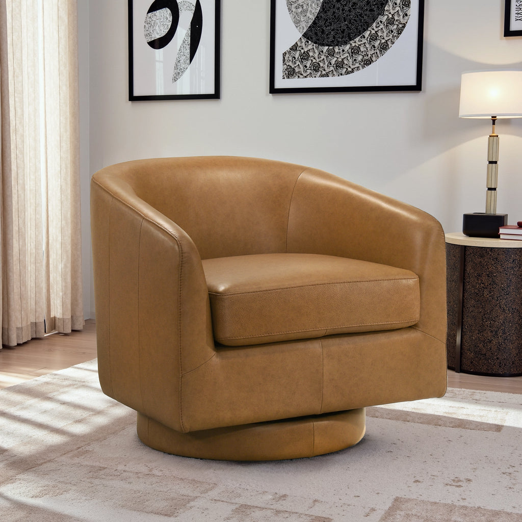 Clayton Tan Leather Swivel Chair