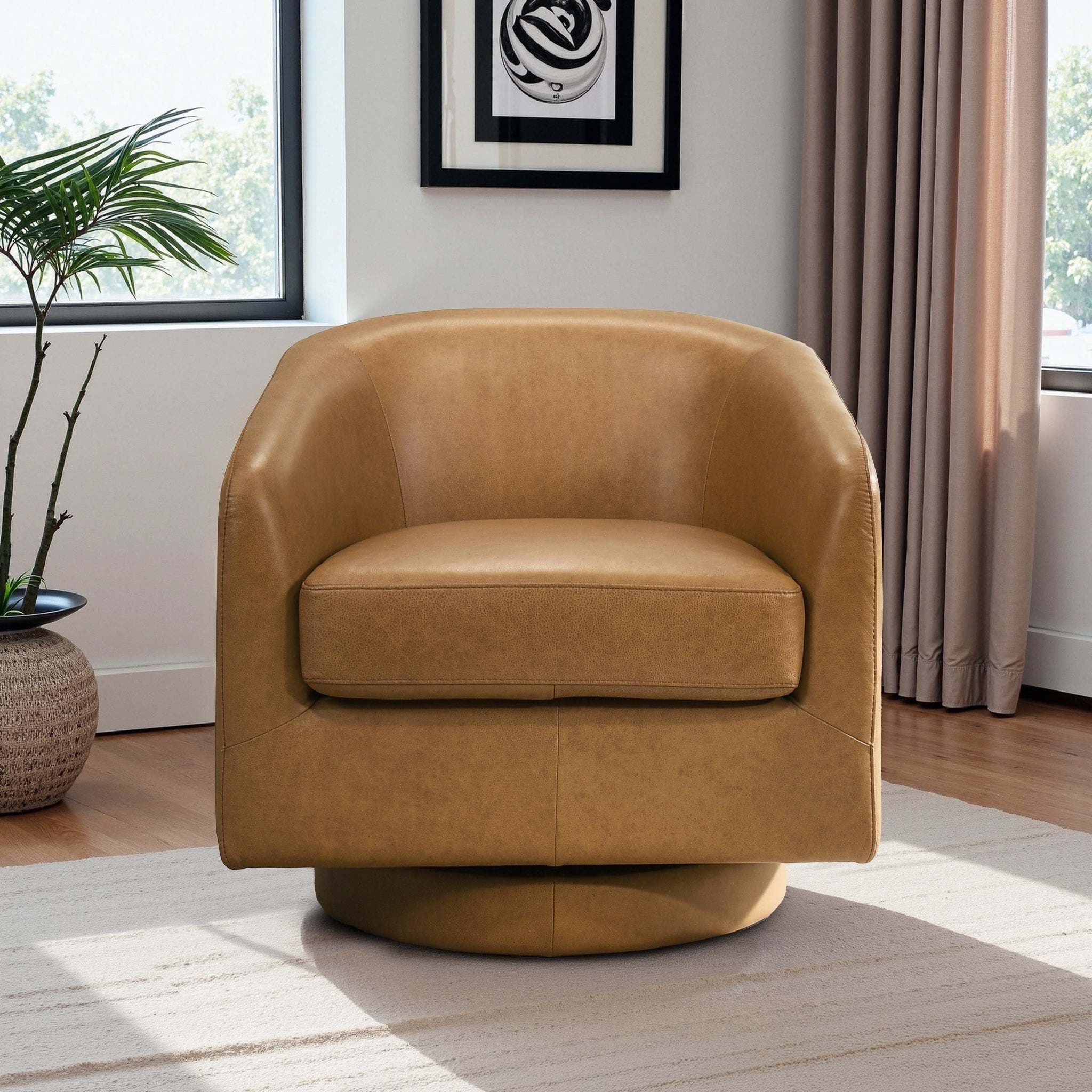 Clayton Tan Leather Swivel Chair