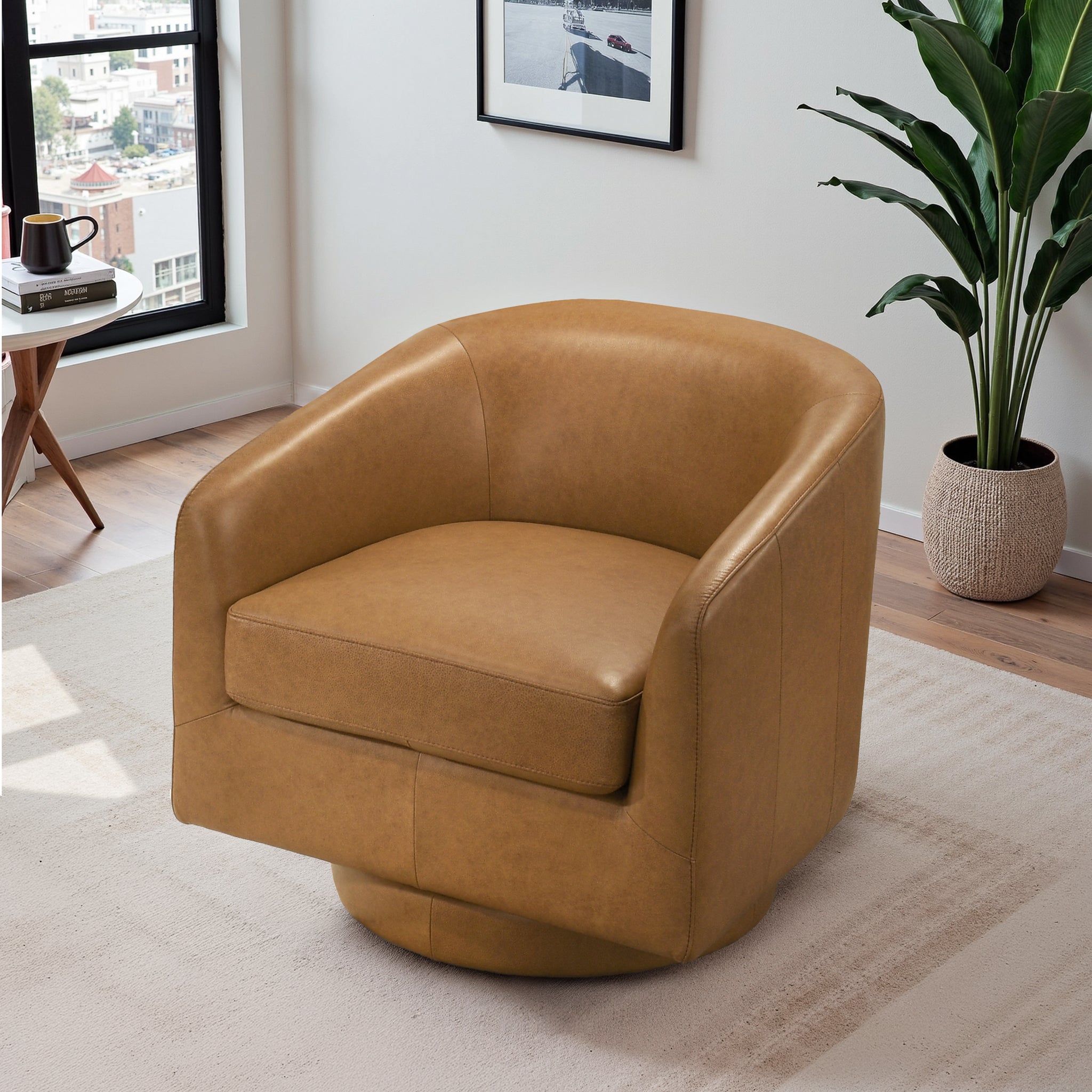 Clayton Tan Leather Swivel Chair