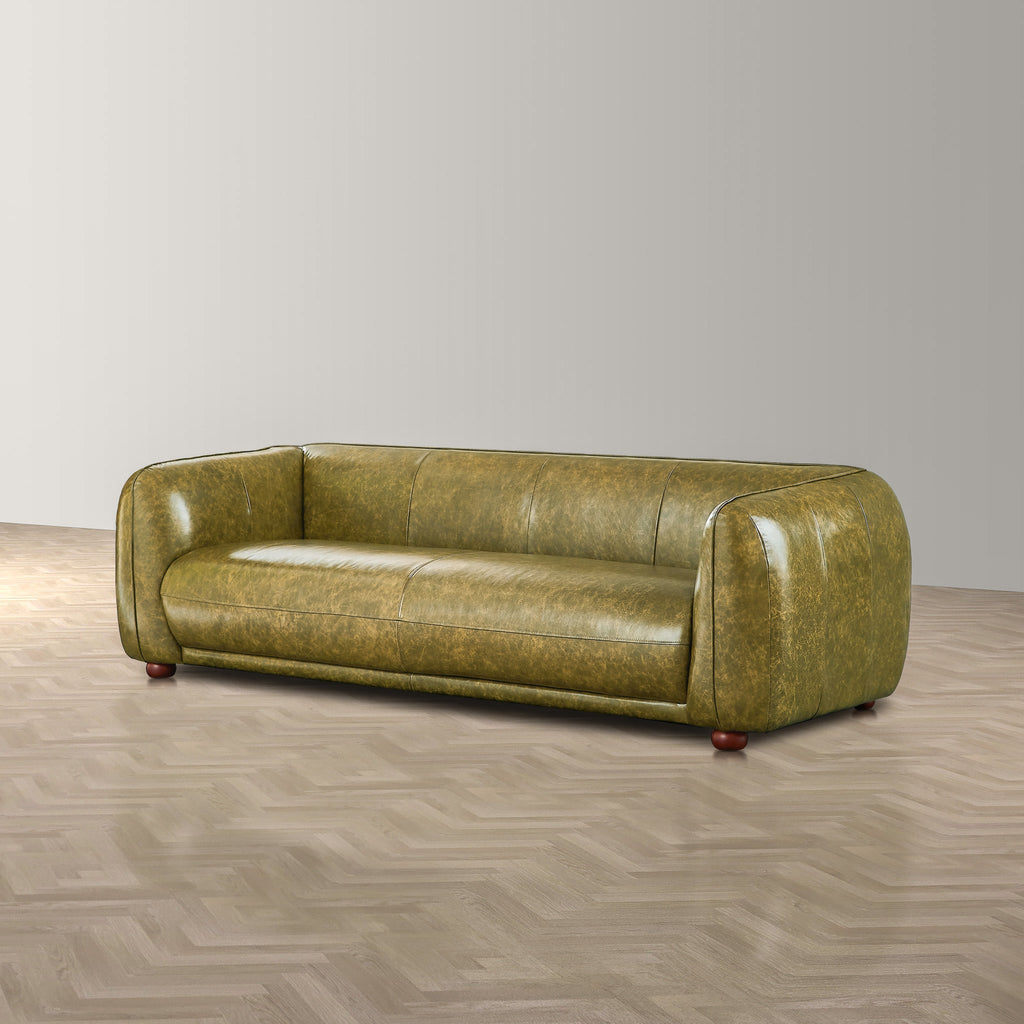 Millsery Mid-Century Real Leather Sofa