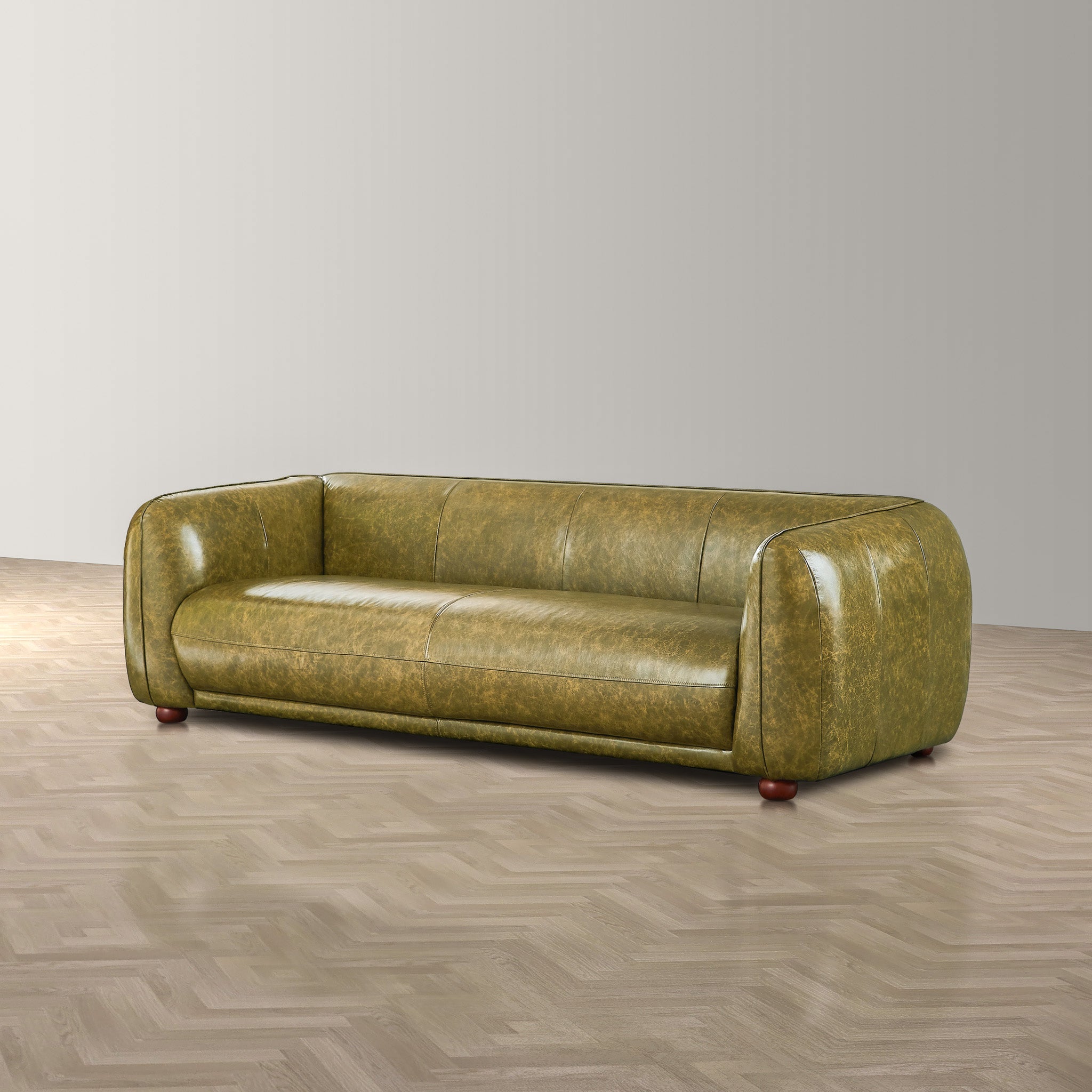 Millsery Mid-Century Real Leather Sofa