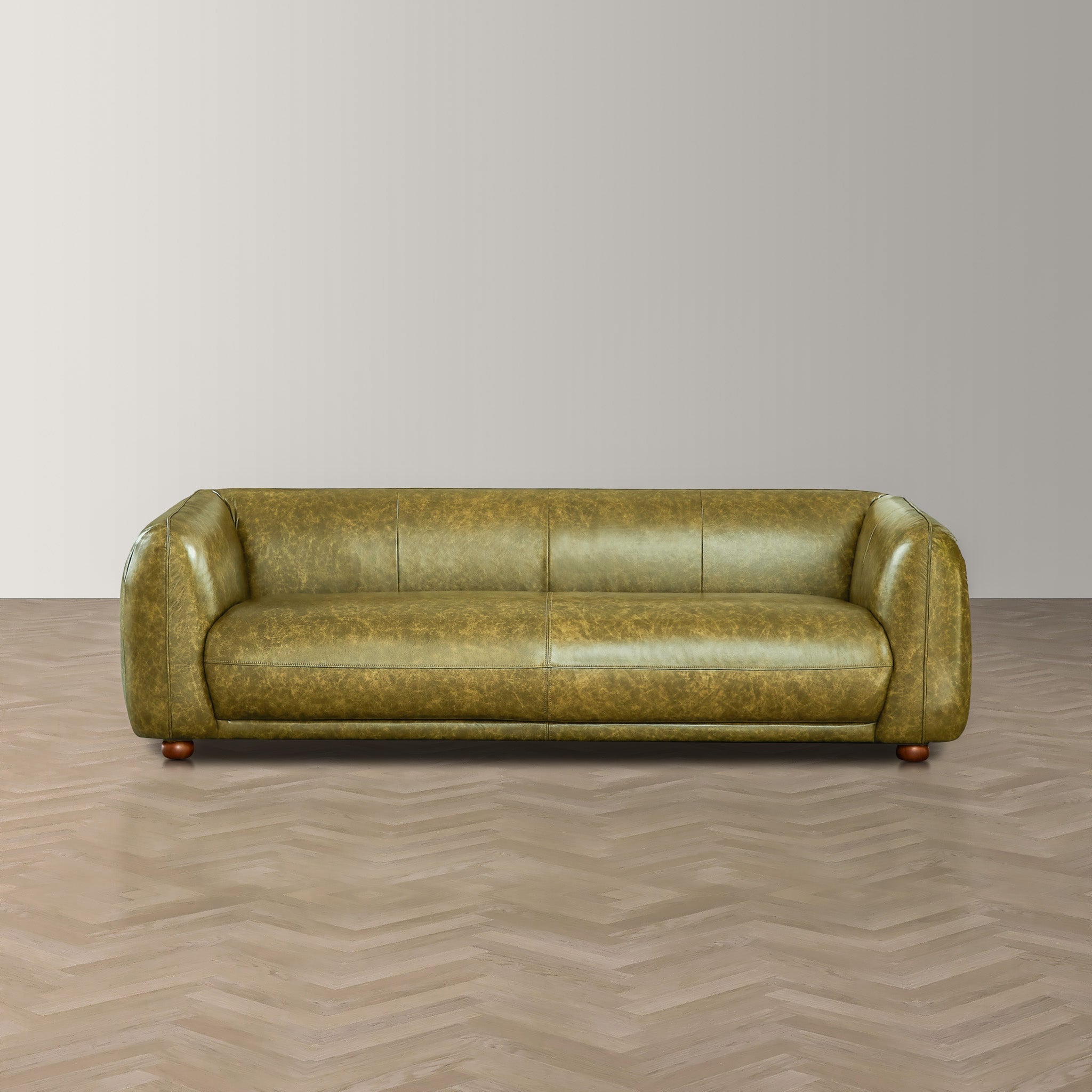 Millsery Mid-Century Real Leather Sofa