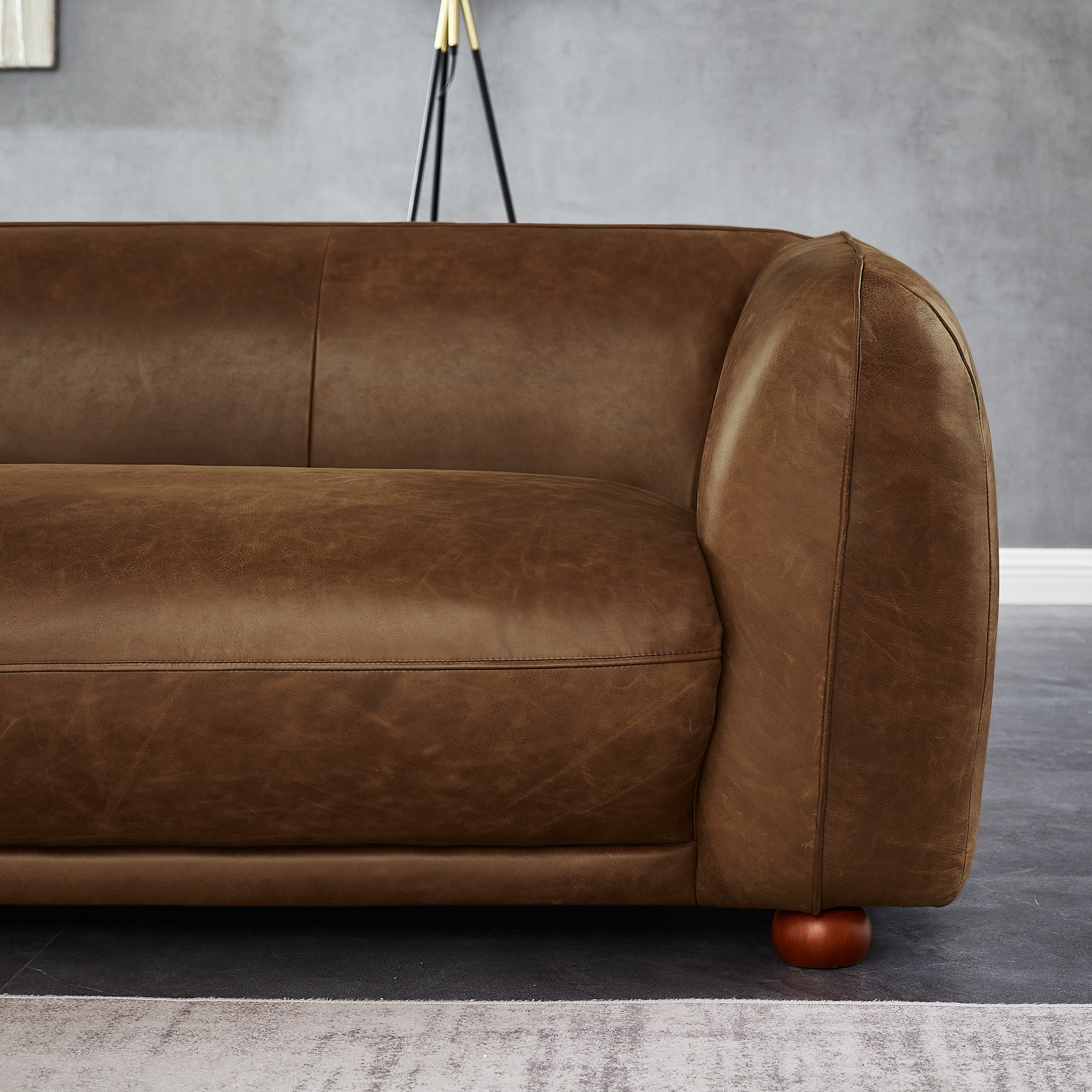 Millsery Mid-Century Real Leather Sofa
