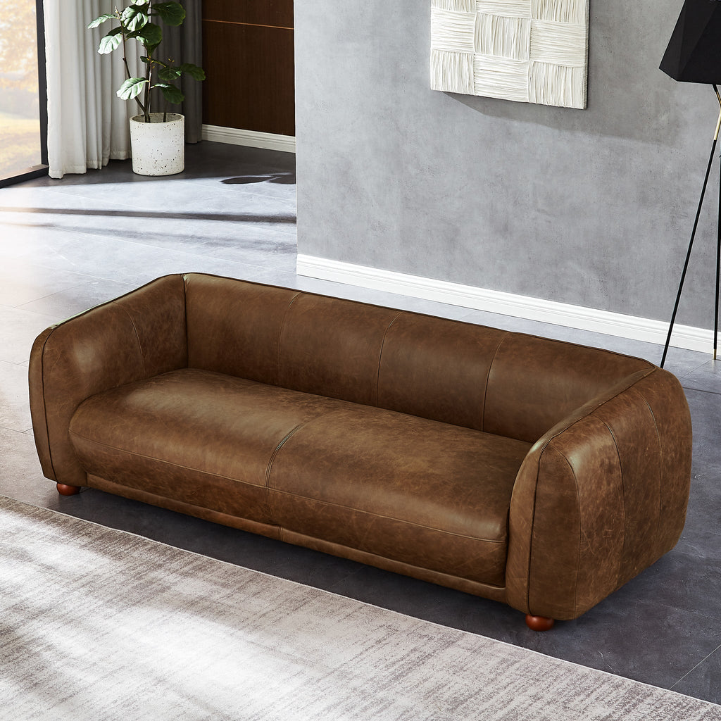 Millsery Mid-Century Real Leather Sofa