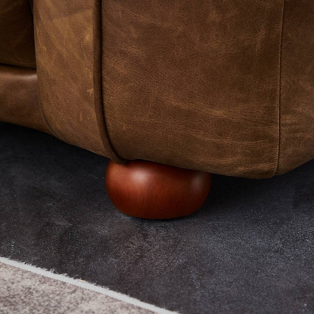 Millsery Mid-Century Real Leather Sofa