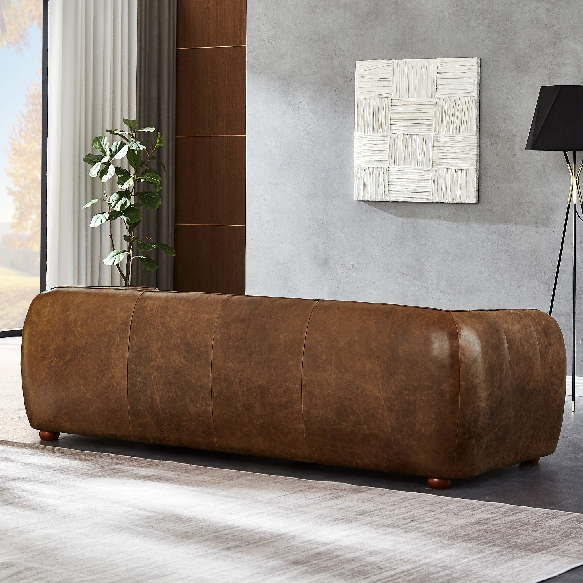 Millsery Mid-Century Real Leather Sofa