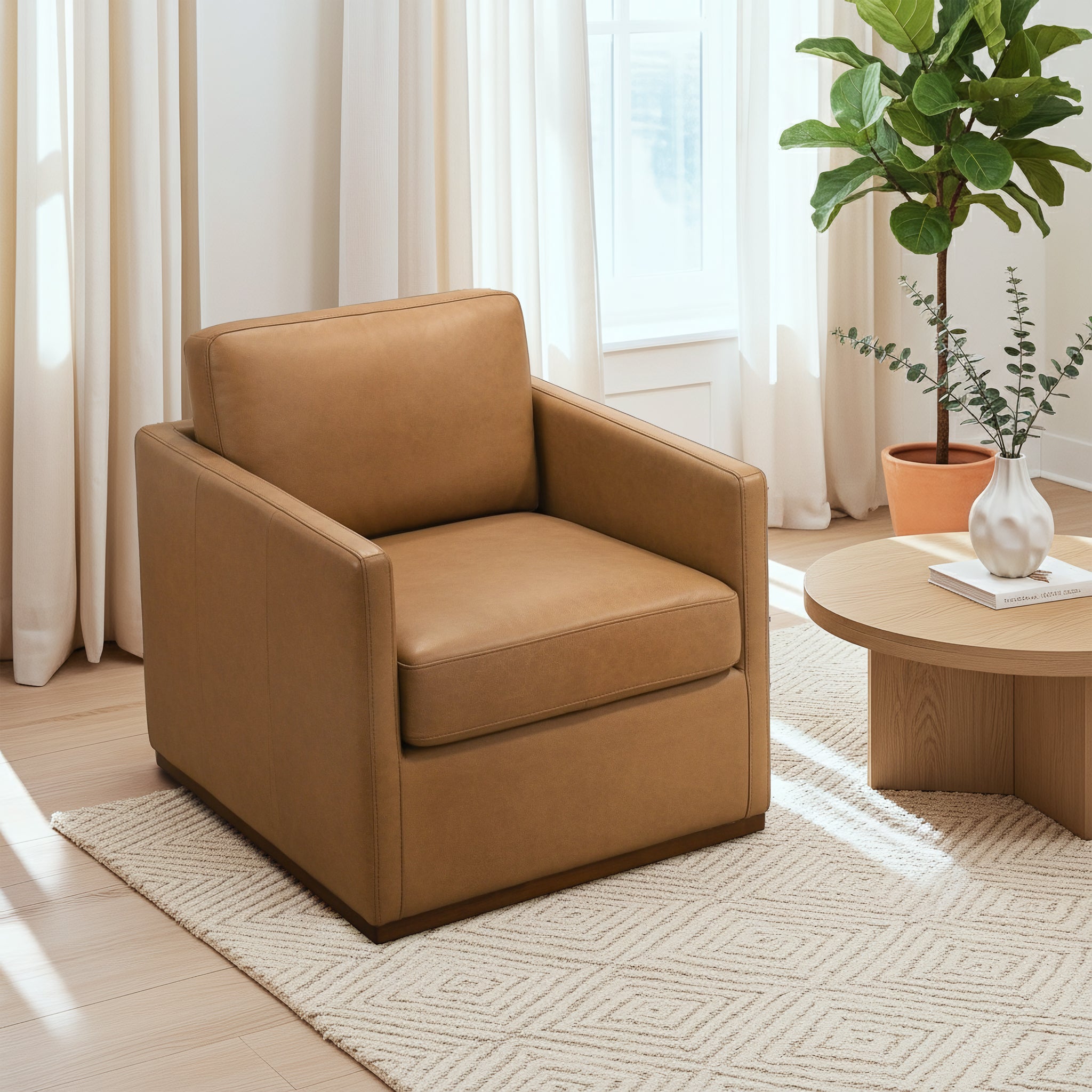 Corin Tan Leather Swivel Chair